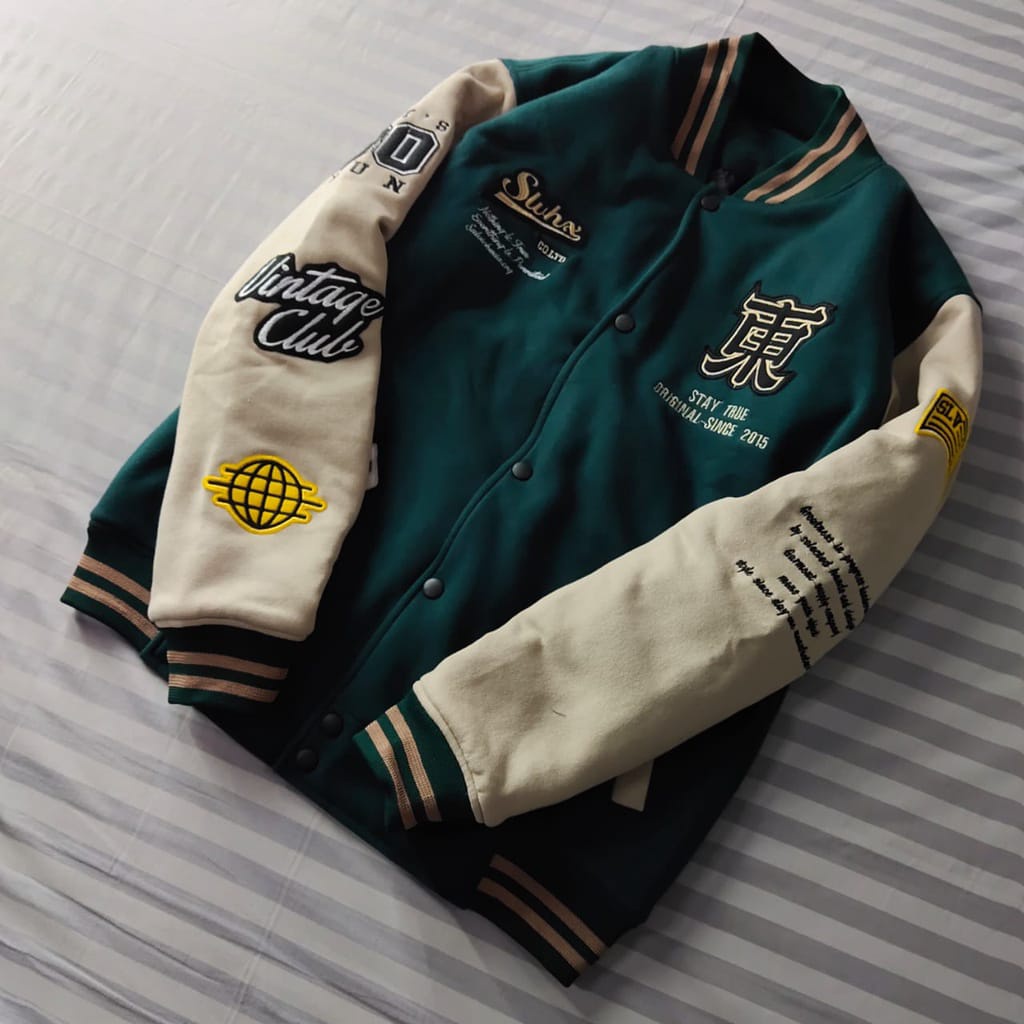 PRIA HIJAU Varsity Baseball Jacket Green Full Print Unisex Men Women - Varsity Premium Bomber Jacket - Varsity Jacket Men Japan - Baseball Jacket Men New Arival