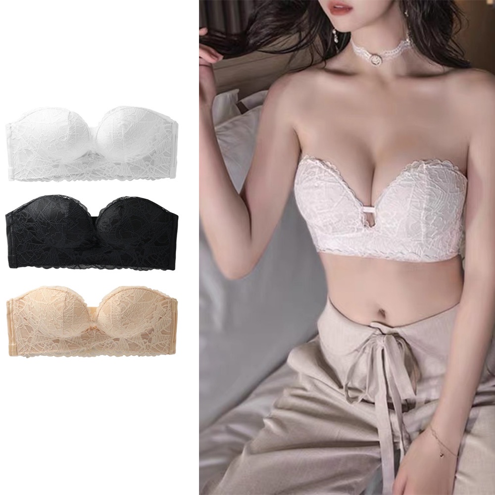 Ready stock High quality Strapless non-slip bra Women small chest gathered thick section beauty back bra tube top no steel ring invisible bra underwear 高品质无肩带文胸小胸聚拢薄款防走光夏季美背胸罩抹胸无钢圈防滑隐形内衣女