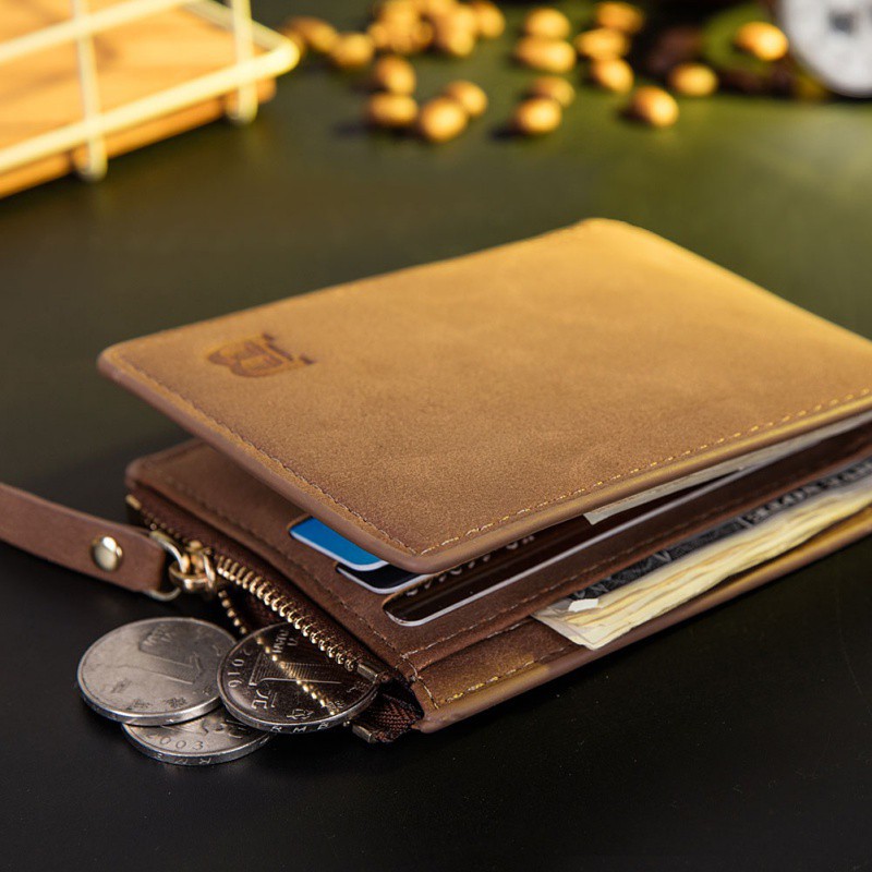 Mens Wallets Side Zipper Short Coin Purse ID Credit Card Holders