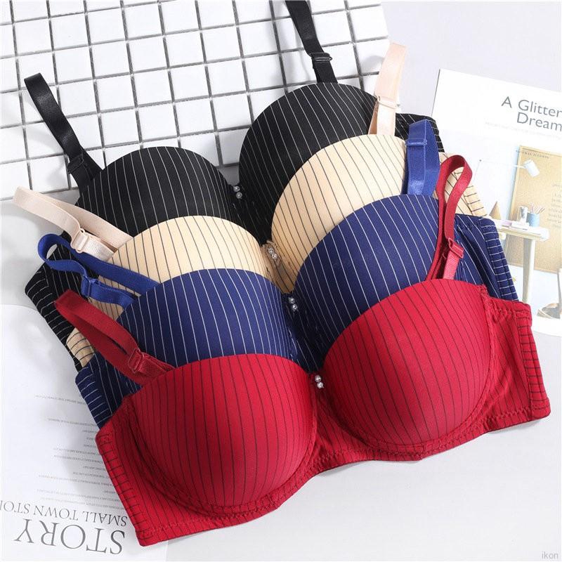Thin Cup Stripes Gather Bra Comfort Breathable Lingerie for Girls Underwear
