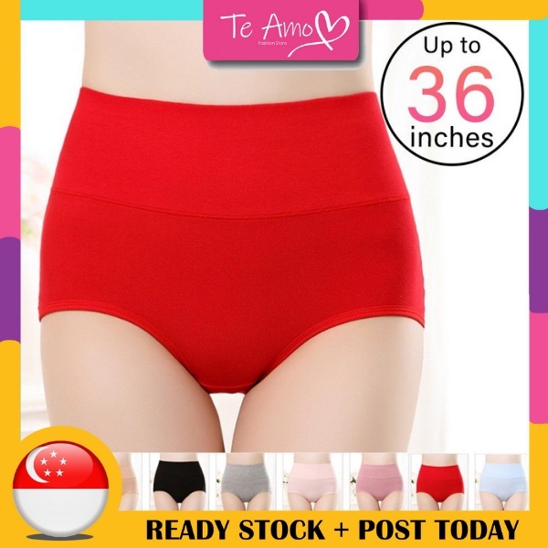 M - 3XL (24" - 36") Plain Colour High Waist Plus Size Tummy Control Lift Hip Cotton Women Panties