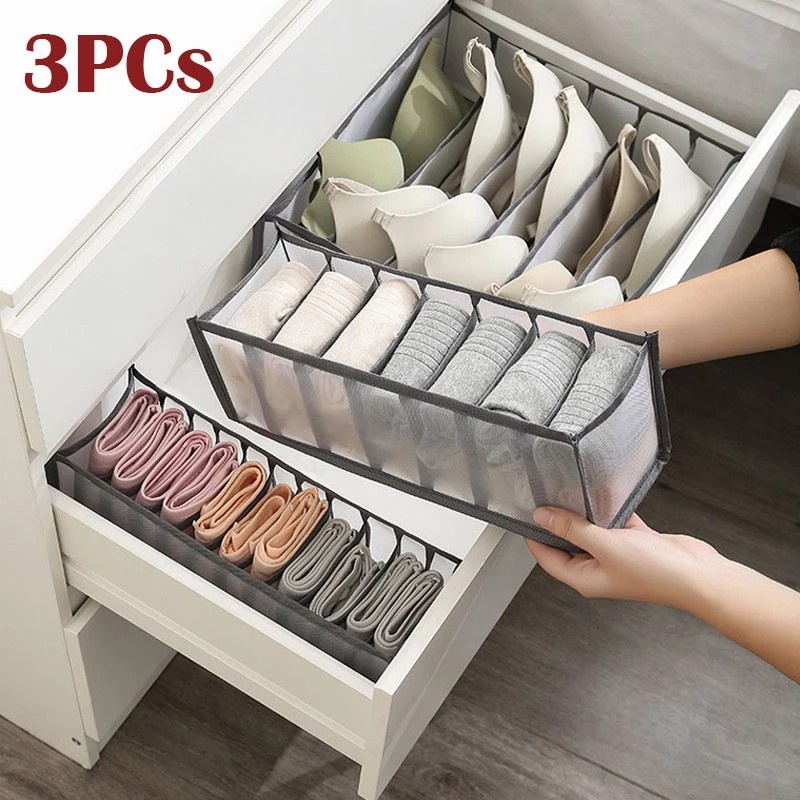 3 Pcs Ikea Style Dormitory Closet Organizer For Bra Socks Underwear/Home Separated Underwear Storage Box/ Divider Boxes For SHAWL TURBAN hijab Scarves Socks scarf / Foldable Drawer