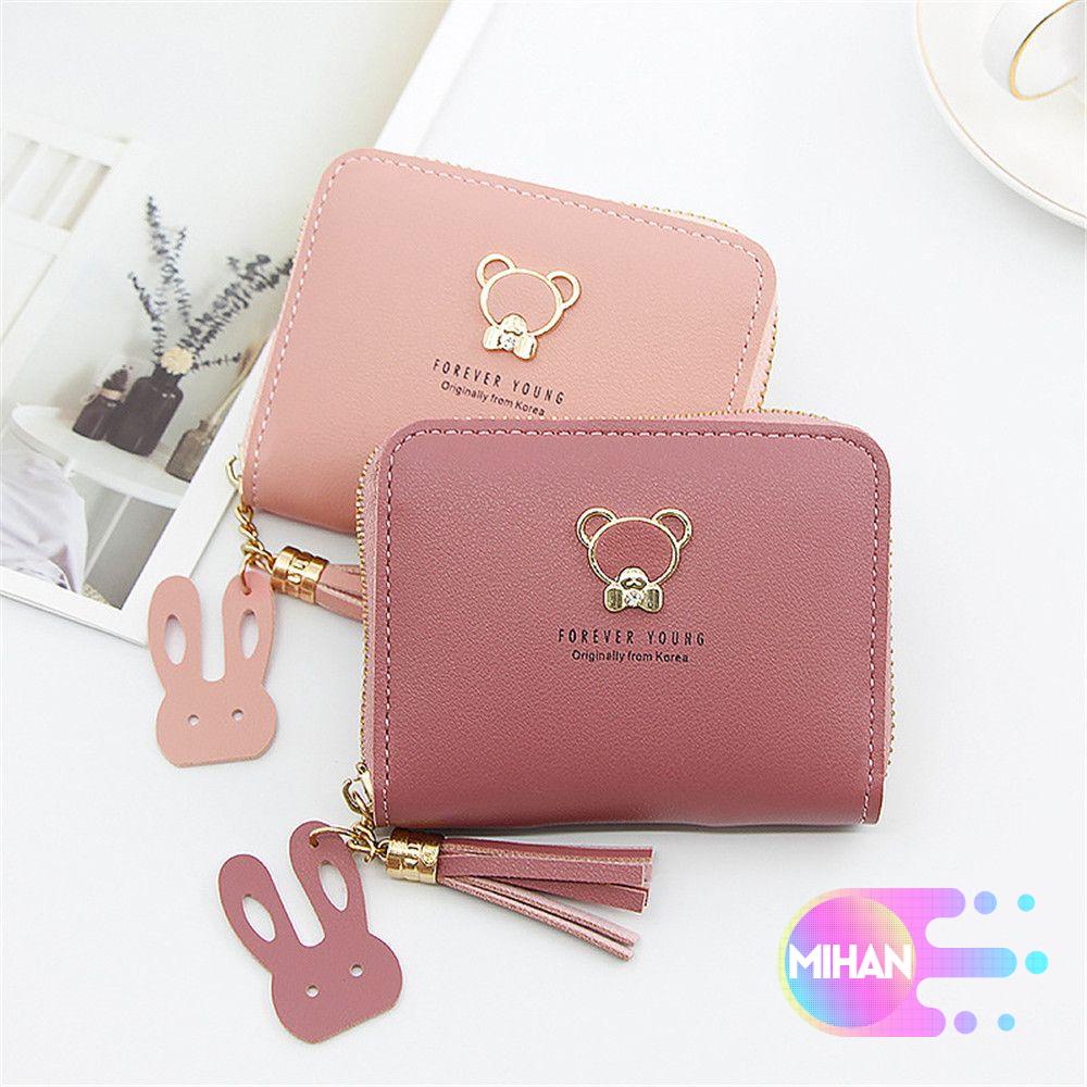 MIHAN Gift Short  Wallet Fashion PU Cartoon Charm Tassel Women's Girls Cute Bear/Multicolor