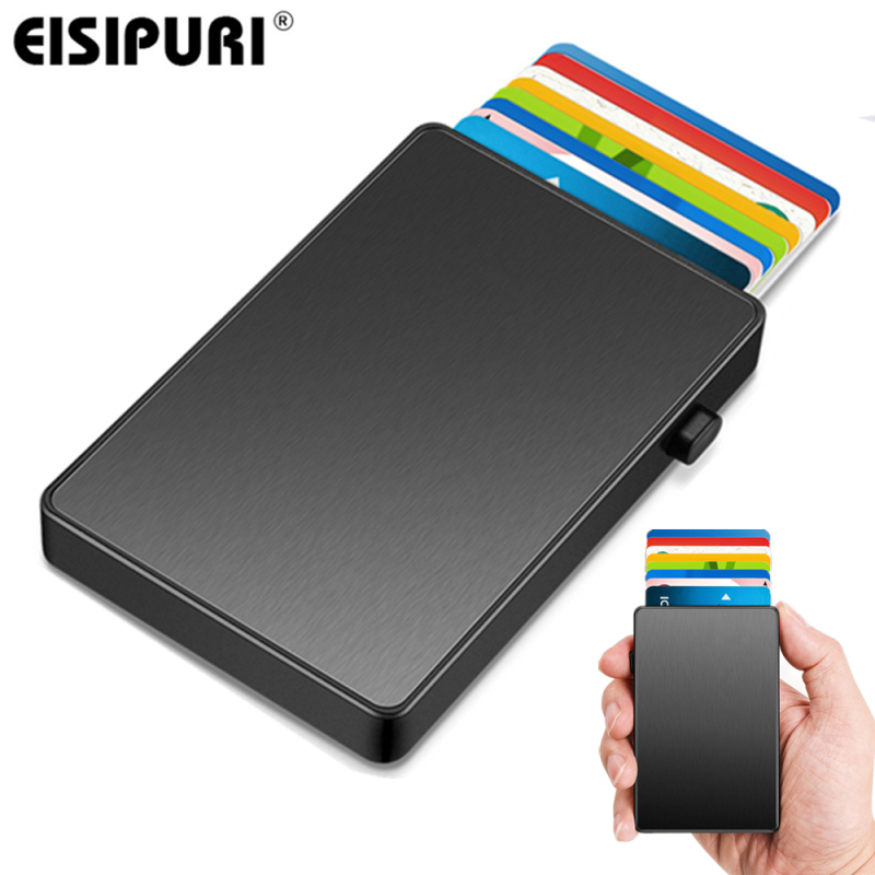 Slim Aluminum Card Holder Smart Wallet ID Credit Card Holder Mens Mini Thin RFID Blocking Automatic Pop up Bank Card Case Organizer for Men Women