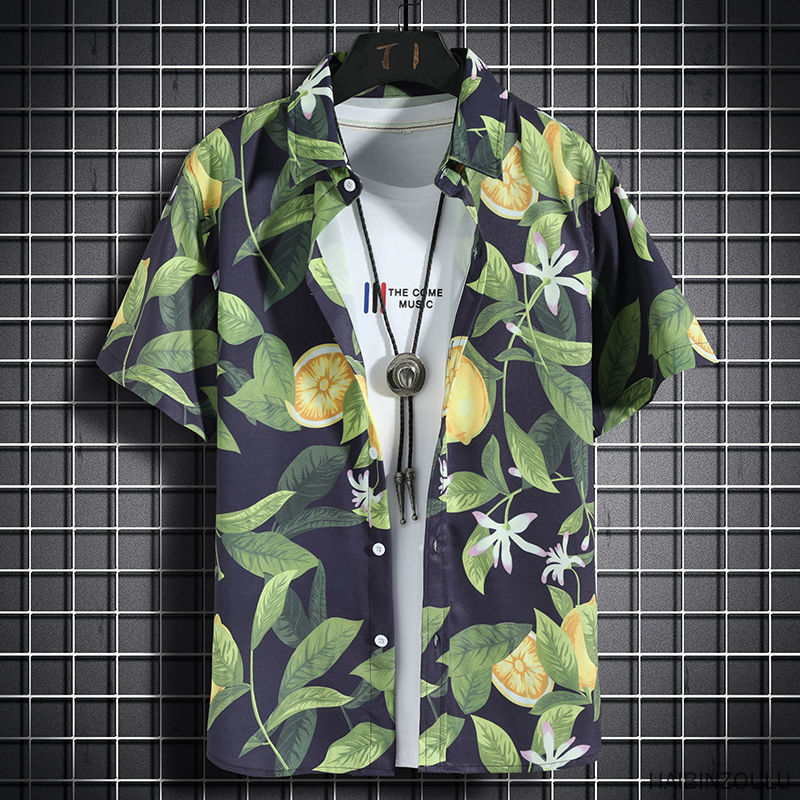7-color boys' short sleeve shirt Hawaiian style beach shirt men's loose quick dry Casual Short Sleeve printed shirt beach quick dry T-shirt fashion trend loose oversized men's and women's clothing Sto