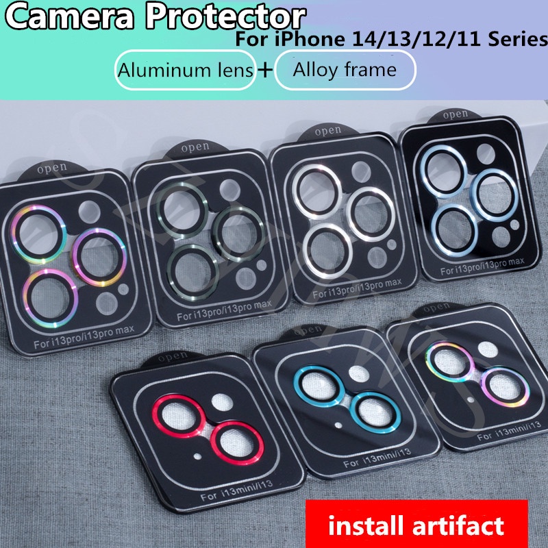 For iPhone 14/13/12/11 Pro Max Camera Protector Tempered Lens+Aluminum Frame Full Coverage Protective For iPhone 11 12 13 14 Series