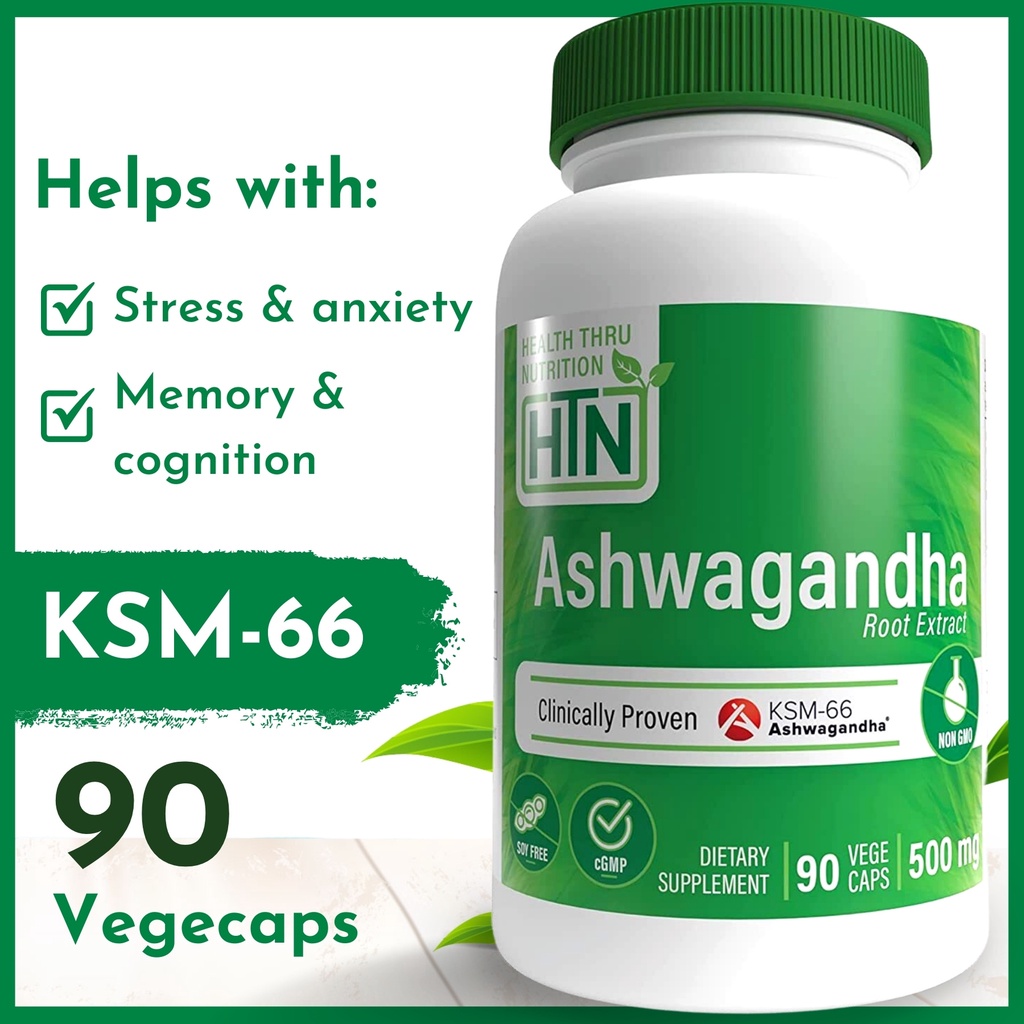 HTN Ashwagandha KSM-66® Supplement, 500mg 90 Vege-caps, Fights Depression, Immunity Booster, Increase Fertility & Memory