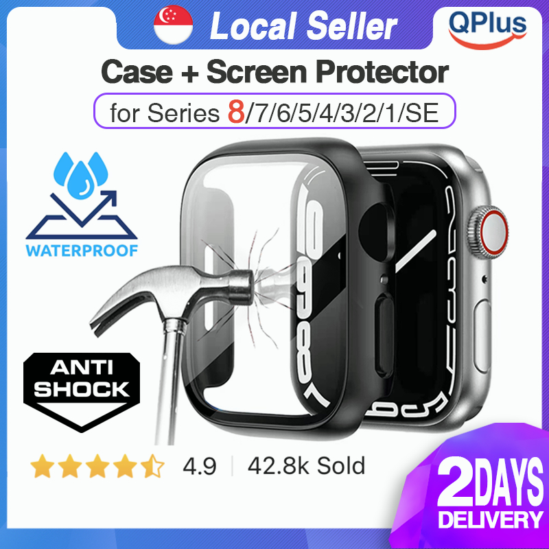 [SG] QPlus iWatch Case with Screen Protector for Apple Watch Series 8 7 6 5 4 3 2 1 SE 38mm 40mm 41mm 45mm 42mm 44mm